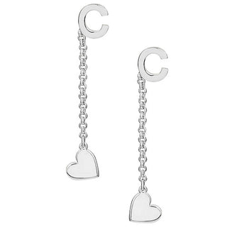 Initial Earring with Heart Dangle Button Drop Earrings