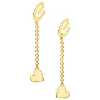 Script Initial Earring with Heart Dangle Button Drop Earrings