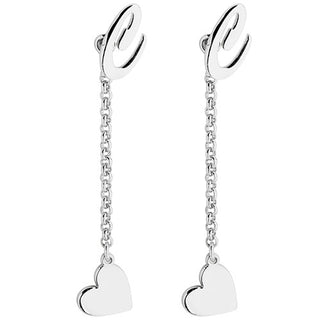 Script Initial Earring with Heart Dangle Button Drop Earrings