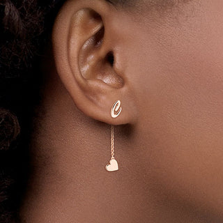 Script Initial Earring with Heart Dangle Button Drop Earrings