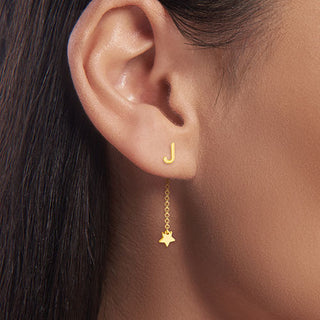 Initial Earring with Star Dangle Button Drop Earrings