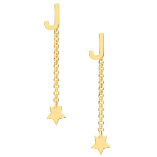 Initial Earring with Star Dangle Button Drop Earrings