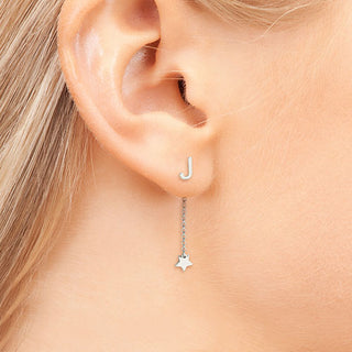 Initial Earring with Star Dangle Button Drop Earrings