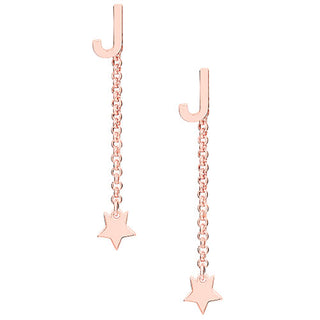 Initial Earring with Star Dangle Button Drop Earrings