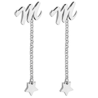 Script Initial Earring with Star Dangle Button Drop Earrings