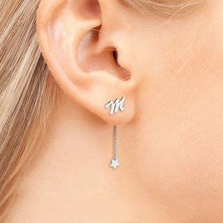 Script Initial Earring with Star Dangle Button Drop Earrings