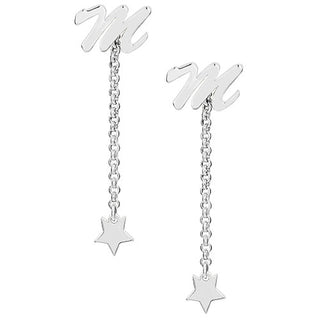 Script Initial Earring with Star Dangle Button Drop Earrings