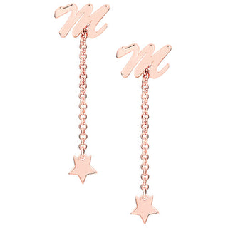 Script Initial Earring with Star Dangle Button Drop Earrings