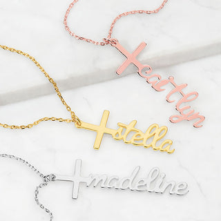 Sterling Silver Lowercase Script Name Cross Necklace