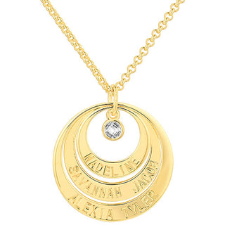 Engraved Nesting Circles with Birthstone Necklace