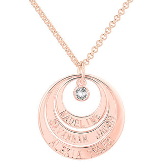 Engraved Nesting Circles with Birthstone Necklace