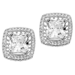 Silvertone CZ Halo Stud Earrings, Hoop and Ring Set