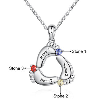 Sterling Silver Engraved Birthstone Footprints Necklace