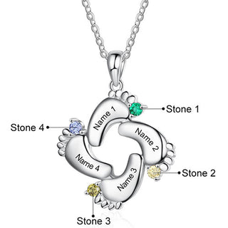 Sterling Silver Engraved Birthstone Footprints Necklace