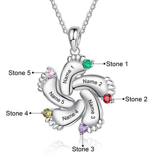 Sterling Silver Engraved Birthstone Footprints Necklace