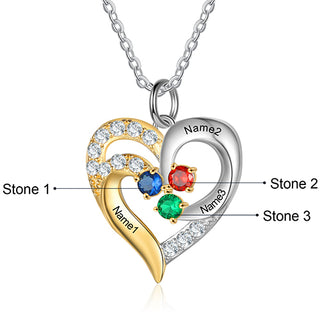 Sterling Silver Two-tone Engraved Birthstone Heart with CZ Necklace