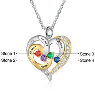 Sterling Silver Two-tone Engraved Birthstone Heart with CZ Necklace