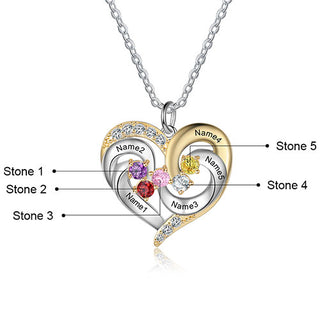 Sterling Silver Two-tone Engraved Birthstone Heart with CZ Necklace