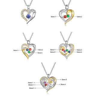 Sterling Silver Two-tone Engraved Birthstone Heart with CZ Necklace