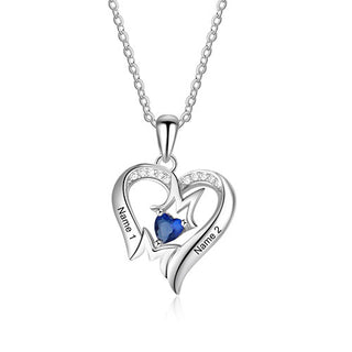 Sterling Silver Engraved Heart Birthstone MOM CZ Accent Heart Necklace