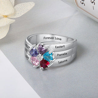 Sterling Silver Heart Birthstone Family Name Bypass Ring