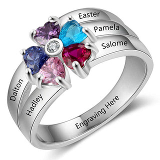 Sterling Silver Heart Birthstone Family Name Bypass Ring