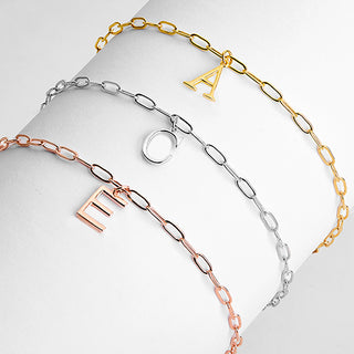 Initial Charm Paperclip Chain Bracelet