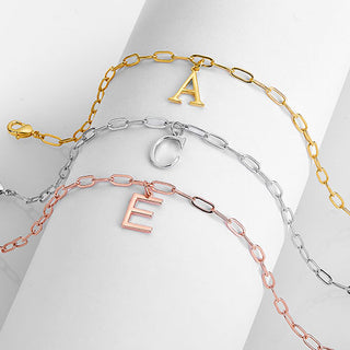 Initial Charm Paperclip Chain Bracelet