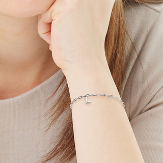 Silver Plated Initial Charm Paperclip Chain Bracelet