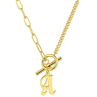 Mixed Chain New Old English Initial Charm Toggle Necklace