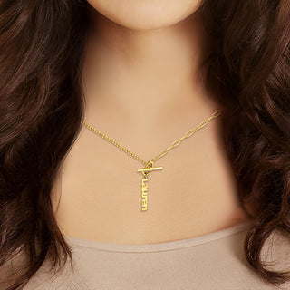 Mixed Chain Vertical Name Toggle Necklace