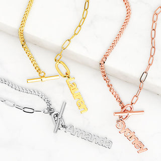 Mixed Chain Vertical Name Toggle Necklace