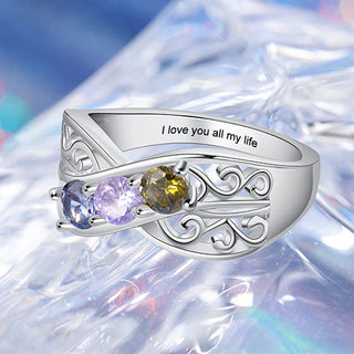 Silver Plated 3 Birthstone Filigree Crossover Ring