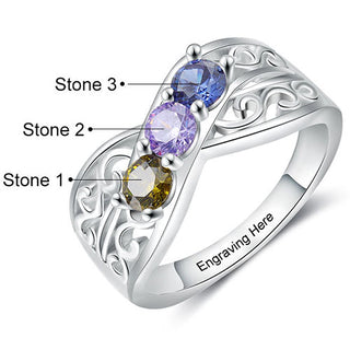 Silver Plated 3 Birthstone Filigree Crossover Ring