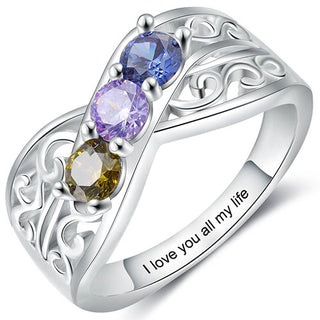 Silver Plated 3 Birthstone Filigree Crossover Ring