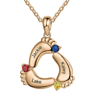 Rose Gold Plated Engraved Birthstone Footprint Necklace