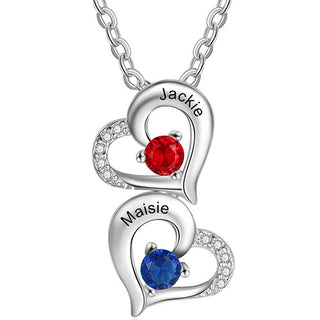 Silver Engraved Birthstone Vertical Open Heart Necklace