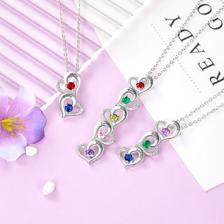 Silver Engraved Birthstone Vertical Open Heart Necklace