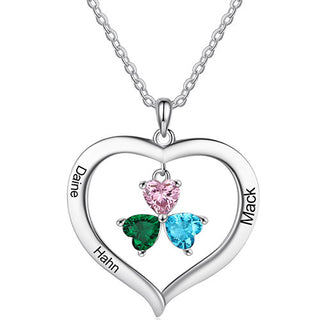 Silver Plated Engraved Heart Birthstone Open Heart Necklace