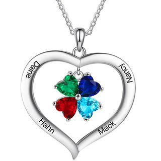 Silver Plated Engraved Heart Birthstone Open Heart Necklace