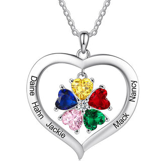 Silver Plated Engraved Heart Birthstone Open Heart Necklace