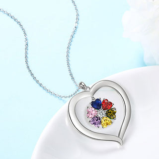 Silver Plated Engraved Heart Birthstone Open Heart Necklace