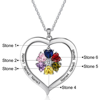 Silver Plated Engraved Heart Birthstone Open Heart Necklace