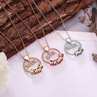 Rose Gold Plated Mom Circle Pendant with Engraved Birthstone Charm