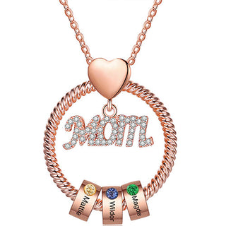 Rose Gold Plated Mom Circle Pendant with Engraved Birthstone Charm