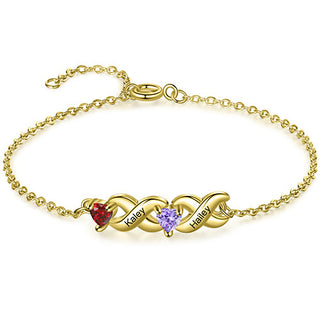 14K Gold Plated Engraved Heart Birthstone X Bracelet