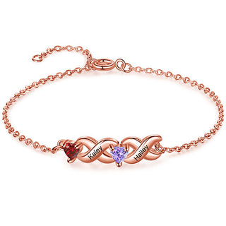 14K Rose Gold Plated Engraved Heart Birthstone X Bracelet