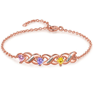 14K Rose Gold Plated Engraved Heart Birthstone X Bracelet