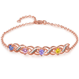 14K Rose Gold Plated Engraved Heart Birthstone X Bracelet