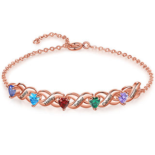 14K Rose Gold Plated Engraved Heart Birthstone X Bracelet